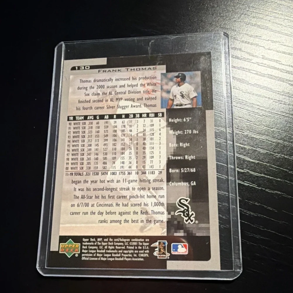 Upper Deck 2001 MVP Frank Thomas #130 Chicago White Sox Baseball Card MLB